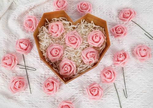 ICBOX Glitter Roses Artificial Flowers 30 PCS Foam Roses 2.17 in Foam Flowers Glitter Flowers with Stem Fake Flowers for D...