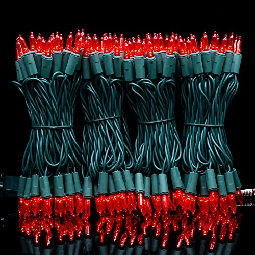 YULETIME 200 Count Red LED Christmas Lights, 66 Feet Green Wire UL Certified Commercial Grade Holiday String Light Set (Red)