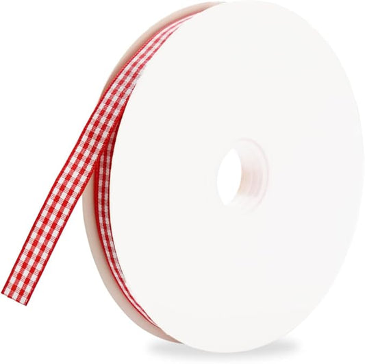 1 Rolls Checker Ribbon, 3/8 Inch x 50 Yards Checkered Ribbon, Woven Edge Check Ribbons, Polyester Woven Edge Ribbons for G...
