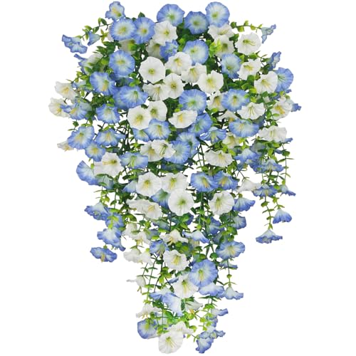 ACRYCS 3 Pcs Artificial Hanging Flowers for Outdoors Morning Glory Artificial Flowers Spring Summer Decoration UV Resistan...