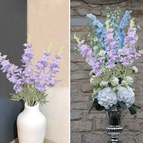 GhuaH 4Pcs Purple Delphinium Artificial Flowers 33.5" Silk Flowers Bulk Larkspur Artificial Flower Long Stem Fake Delphini...