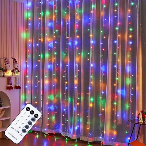 WATERGLIDE 300 LED Curtain Lights, Remote Control Christmas Decorative Hanging String Lights, 8 Lighting Mode, Plug in for...