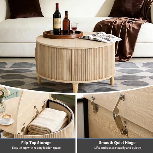 DUMOS Coffee Table, Round Coffee Tables with Storage, Fluted Center Table for Living Room, 31.69" Mid Century Modern Table...