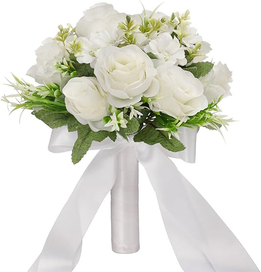 CYANLUX Wedding Bouquets for Bride Bridesmaid Bouquet Champagne White Artificial Roses Flowers for Wedding Valentine's Day...