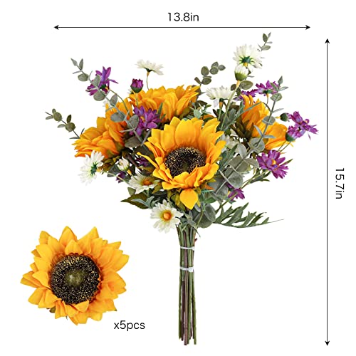 CEWOR Artificial Sunflowers Fake Cemetery Flowers for Grave Bouquet with Sunflowers for Bridal Bouquets Wedding Centerpiec...