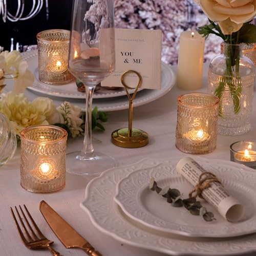 Lanttu Gold Votive Candle Holder Set of 12, Glass Tea Lights Candle Holders for Wedding Table Centerpieces, Birthday Parti...