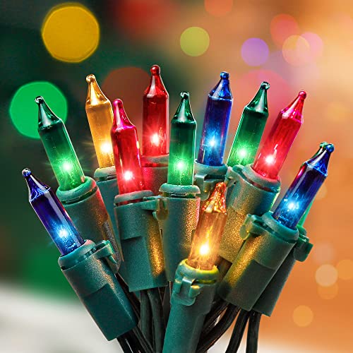 Hopolon Christmas Lights Multicolor,2PACK 13 Feet 50Count Incandescent Christmas Tree Lights with Green Wire,Connectable M...