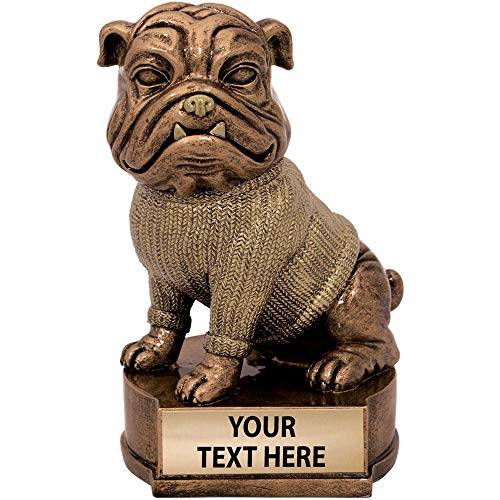 Crown Awards 4.5" Bulldog Sculpture, Custom Resin Mascot Trophies with Customized Engraving