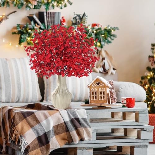 Yastouay Red Fake Flowers Artificial Flowers, 5Pcs Real Touch Silk Flowers Faux Flowers for Decorations, Babys Breath Arti...