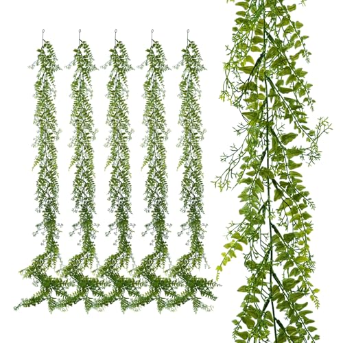 PENGYEE 6 Pack 5.57ft Artificial Greenery Garland for Table, Leaf Garland for Room Decor, Fern Garlands for Decoration, Fa...