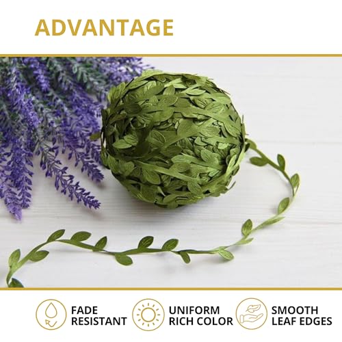 Leaf Ribbon 20 Yard Fabric Ribbons Roll Green Leaf Tape 1" Width Artificial Olive Trim Tape for Gift Wrapping Craft DIY
