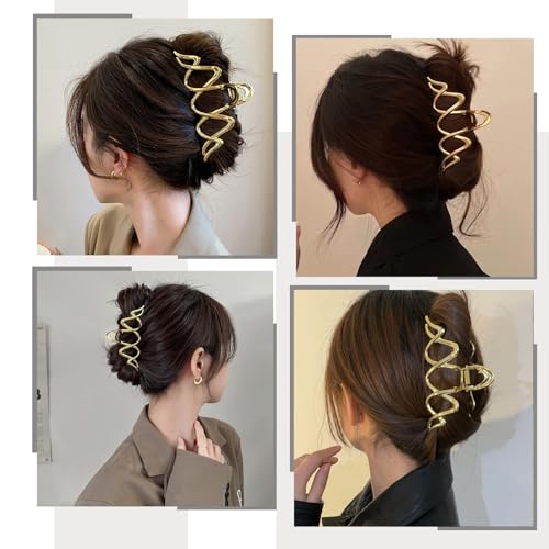 1 Pack Metal Gold Hair Claw Clips for Women French Y2k Wave Shape Hair Clips Strong Hold Big Jaw Clips Exquisite Irregular...