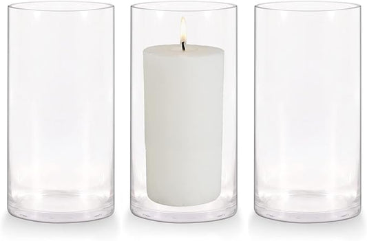 Set of 3 Glass Cylinder Vases,8 Inch Tall Clear Flower Vase,Decorative Floral Vase for Home Decor,Candle Holder,Wedding Ce...