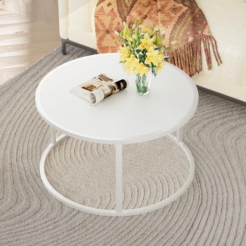 SAYGOER Small Round Coffee Table, White Coffee Tables for Living Room, Modern Center Table for Small Space Home Office Gar...