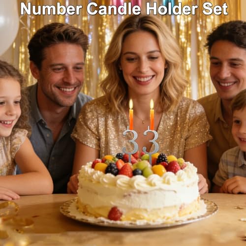 Reusable Number Birthday Candle Holder Set, Adjustable Candles Stand, Digital Birthday Cake Candle Holders Set, Party Cake...