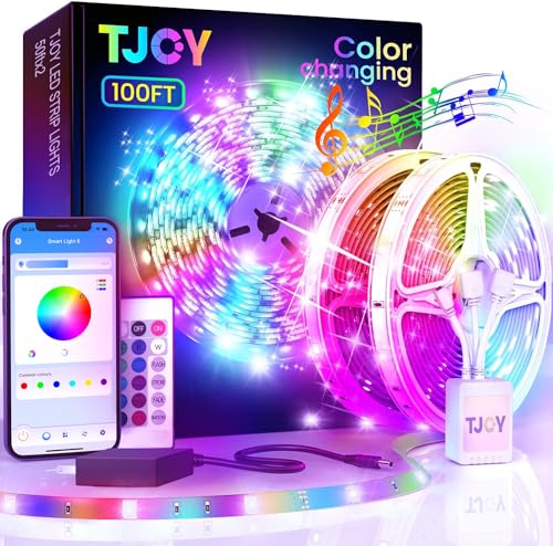 TJOY LED Lights for Bedroom 100ft, RGB Color Changing Led Strip Lighting with Remote and Smart APP Control, Music Sync Rop...