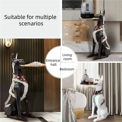Resin Dog Statue with Tray, Standing Animal Sculpture End Table, Modern Accent Table/Coffee Tables for Living Room Bedroo...