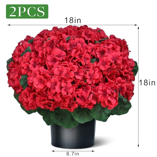 Juxdp 18" Artificial Geraniums Topiary - 2 Set for Front Porch Decor,Faux Silk Flowers Bushes UV Resistant Potted Plants f...