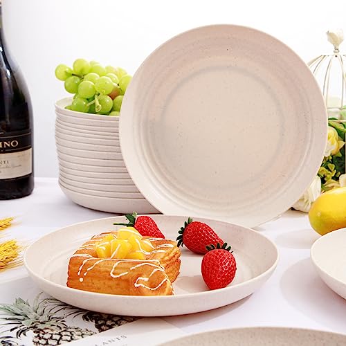 LIYH 20 Pcs Wheat Straw Plates - 9 Inch Unbreakable Dinner Plates - Dishwasher Safe Plastic Plate Reusable - Lightweight P...