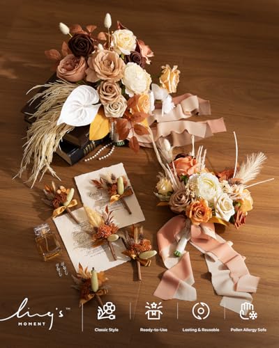 Ling's moment Artificial Flowers Fake Silk Roses Faux Foam Dahlia Combo for DIY Wedding Bouquets Centerpieces Arrangements...