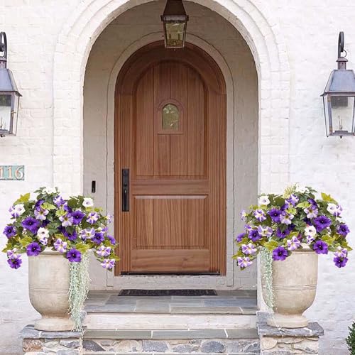 Daily Treasures 2Pack Artificial Hanging Flowers,24 Heads Silk Morning Glory Flowers Per Bouquet, Realistic Artificial Pet...