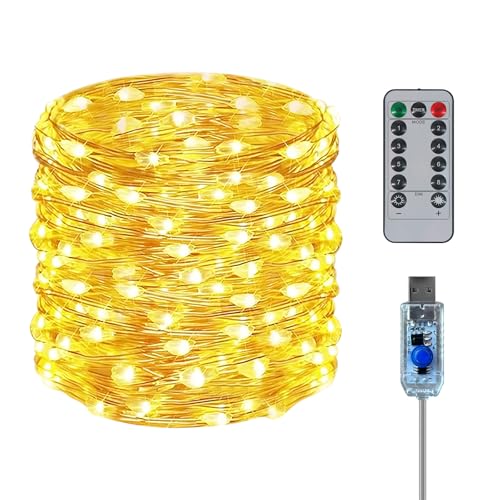 Twinkle Fairy Lights 8 Modes with Remote and Timer 33ft 100LED USB Plug in String Lights Waterproof String Lights for Bedr...