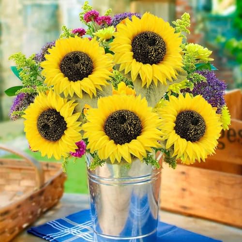 Mutcolor 10 Pcs Sunflowers Artificial Flowers with Long Stems Silk Fake Large Sunflowers Bouquet Faux Sunflower Arrangemen...