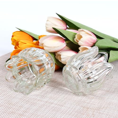 VIVAHEARTH Tulip Votive Candle Holders Set of 6, Tea Light Candle Holder Glass for Table Centerpiece, Tealight Candle Hold...