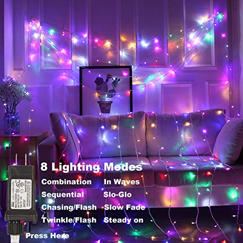 VTECHOLOGY 66Ft 200LED Multicolor Christmas Lights Plug in,Connectable Christmas Tree Lights,8 Modes String Lights Indoor ...