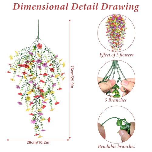 Betylifoy 4PCS Artificial Hanging Flowers Fake Hanging Plants for Outdoors Spring Decor UV Resistant Faux Silk Orchid Flow...