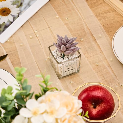 1 Pack Pearl Table Runner, Champagne Gold Boho Tulle Fabric Lace Table Runners 120 Inches for Bridal Shower Birthday Party...