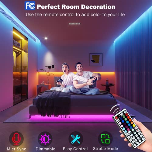 Leeleberd Led Lights for Bedroom 100 ft (2 Rolls of 50ft) Music Sync Color Changing RGB Led Strip Lights with Remote App C...