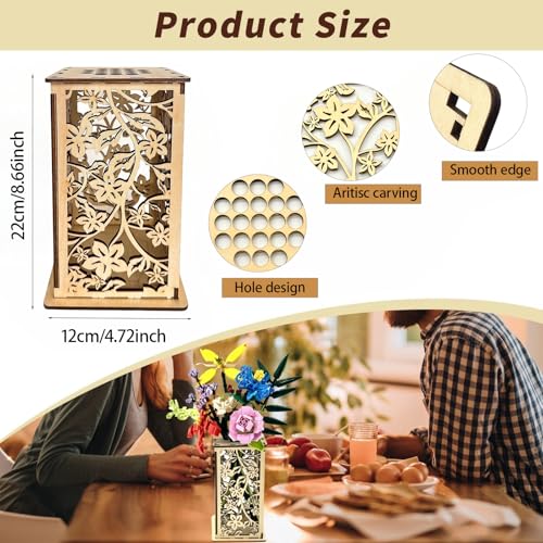 Wooden Carved Lego Flower Vase with Hollow Design -Artistic Display Stand for Lego Flowers, Perfect Vase for Lego Bouquet,...