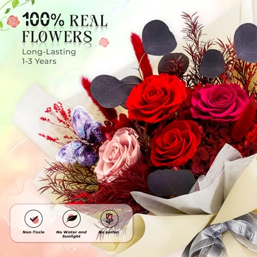 Vryblos Preserved Flowers Bouquet Roses with Vases,Real Birthday Flowers for Delivery Prime,Forever Glitter Rose Bouquets ...