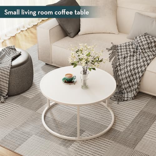 SAYGOER Small Round Coffee Table, White Coffee Tables for Living Room, Modern Center Table for Small Space Home Office Gar...