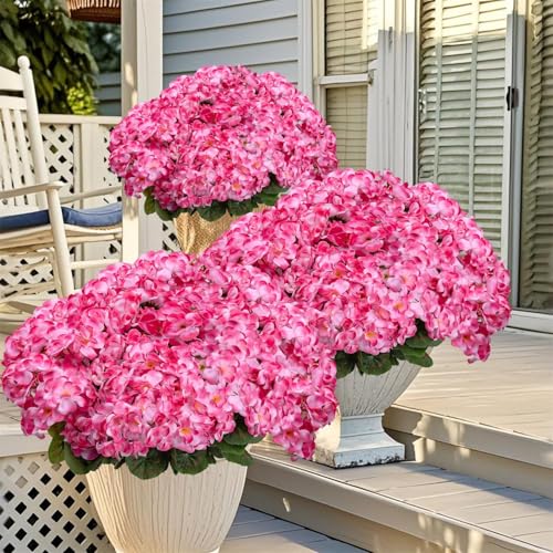 BSMYBO 6PCS Artificial Geraniums Outdoor Flowers, Faux Pink Geraniums Artificial Flowers Plants Outdoor UV Resistant Plant...