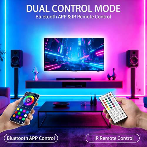 LED Strip Lights,RGB Music Sync Color Changing Bluetooth Led Lights with Smart App Control Remote & Remote Control for Roo...