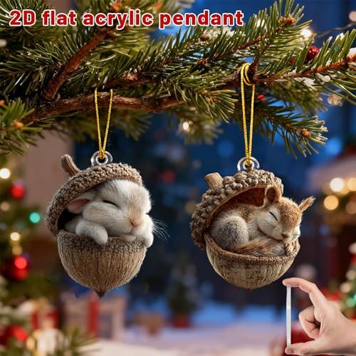 5PCS Forests Animal Acorn Ornaments, Forests Christmas Ornaments, 2026 New Pine Cone Animal Decoration, 2D Acrylic Animal ...