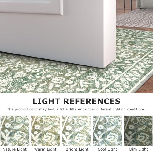 SILOLOOM Vintage Washable Runner Rug 2x6, Sage Green Beige Runners for hallways, Super Soft Kitchen Runner Rug Non Slip, P...