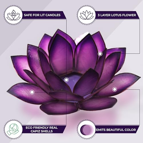 Om Gallery Capiz Shell Lotus Flower Decor Tealight Candle Holder for Serene Ambiance - Handmade Decorative Candle Holders ...