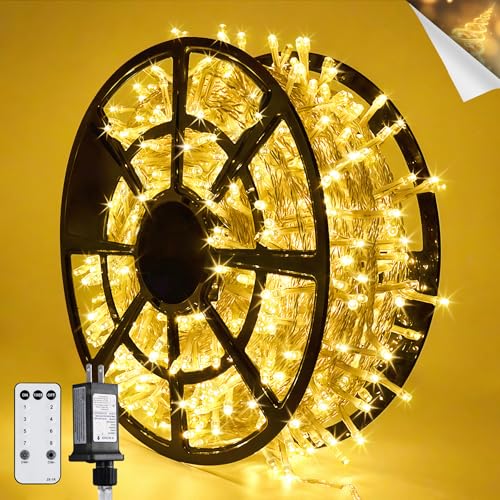 JMEXSUSS 168FT 600 LED Christmas Lights Outdoor Waterproof Clear Wire Indoor String Lights for Outside Warm White Christma...