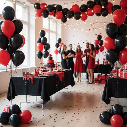 RUBFAC Black Balloons 65pcs, 12 Inch Party Balloon with Ribbons for Black History Month, Birthday, Wedding, Baby Shower, G...