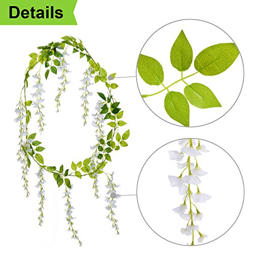 Lvydec Wisteria Artificial Flowers Garland, 4Pcs Total 28.8ft White Artificial Wisteria Vine Silk Hanging Flower for Home ...