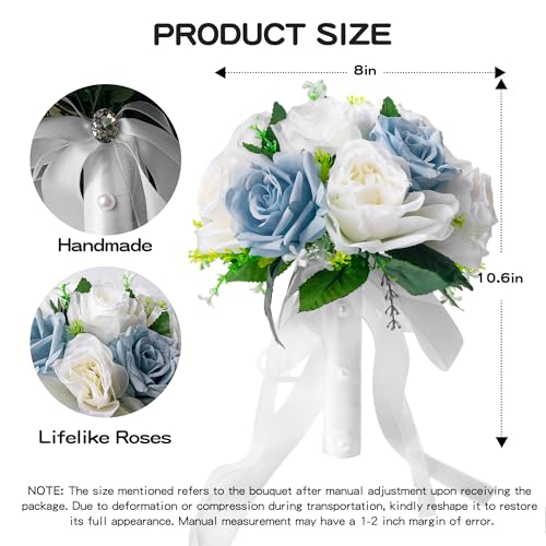 Qeedy Wedding Bouquets for Bride & Bridesmaid - Realistic Silk Flowers Artificial Roses, 8 Inch Bridesmaid Bouquet for Cer...