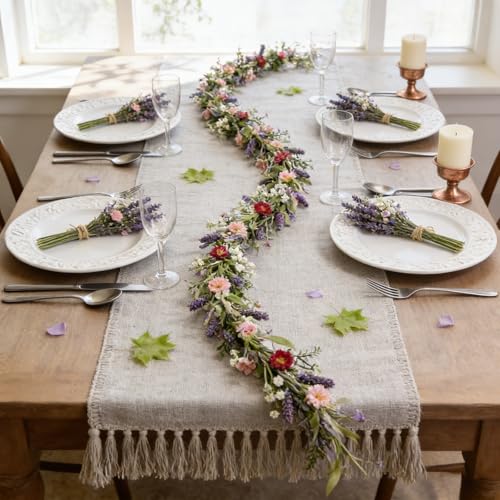 idyllic 6ft 2PCS Spring Pink Lavender Vine Garland Artificial Flower Decor for Front Door Mantel Table Stair Railing Windo...