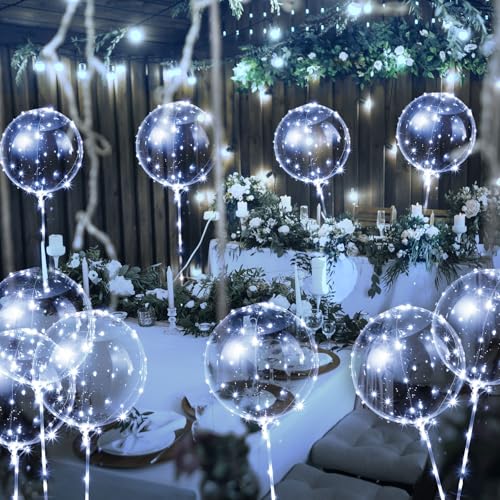Vinsot 30 Pack LED Bobo Balloons Light Up Balloons Clear Helium Bubble Bobo Glow with String Lights for Parties Birthday W...