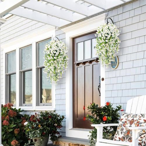 Vopie 4 Pcs Look Real Artificial Flowers for Outdoors, Artificial Hanging Flowers for Outdoors, UV Resistant Fake Hanging ...