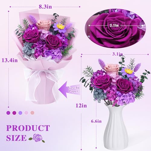 Waipfaru Preserved Flowers, Purple Fresh Bouquet with Gift Box, Flowers for Delivery Prime, Forever Flowers for Women Birt...