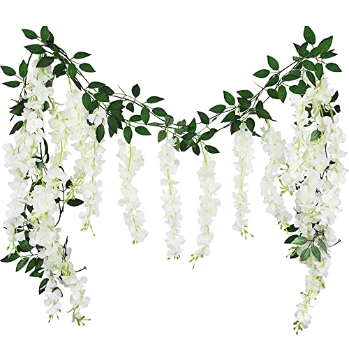 CISDUEO 2 Pcs Wisteria Hanging Flowers Wisteria Flowers Vine Garland Wedding Arch Decoration White Artificial Wisteria Vin...