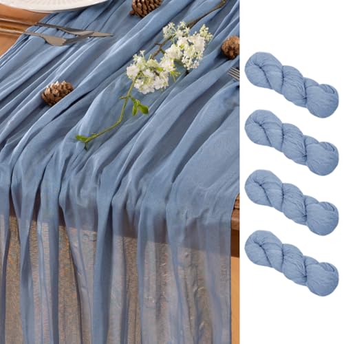 LINXTAR Dusty Blue Table Runner Cheesecloth Table Runner 4 Pack 10FT Farmhouse Table Runners 120 Inches Spring Table Decor...